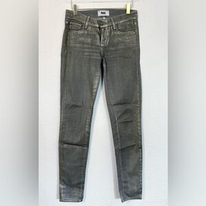 PAIGE Jeans Verdugo Metallic Silver Skinny Mid Rise Zip Fly Women's Sz 25